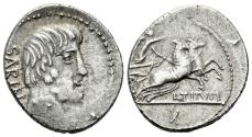 Ancient Coins - ROMAN REPUBLICAN L. Tituri L.f. Sabinus (circa 89. BC). AR Denarius R/ Victory in biga
