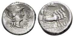 Ancient Coins - ROME REPUBLIC L. Sulla and L. Manlius Torquatus. 82 BC. AR Denarius. Military mint moving with Sulla. R/ Sulla driving triumphal quadriga