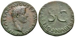 Ancient Coins - Tiberius (Caesar, AD 4-14) Æ As. Rome 10-11. R/ PONTIFEX TRIBVN POTESTATE XII round S C.