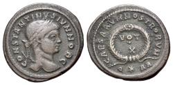 Ancient Coins - Constantine II (As Caesar, AD 316-337). Æ Nummus. Arles mint. R/ CAESARVM NOSTRORVM, VOT / X