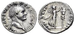 Ancient Coins - Vespasian (AD 69-79). AR Denarius. "Judaea Capta" commemorative. Rome mint. Struck AD 72-73.