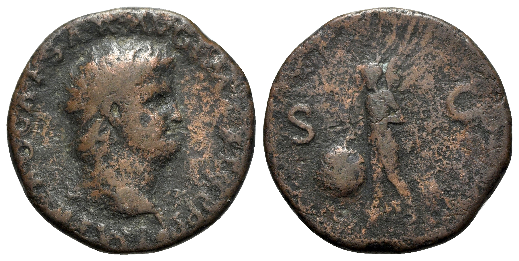 Nero (54-68). Æ As - Lugdunum - R/ Victory | Roman Imperial Coins