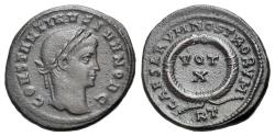 Ancient Coins - Constantine II (As Caesar, AD 316-337). Æ Nummus. Rome mint. Struck under Constantine I, AD 321. R/ VOT X within wreath