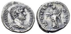 Ancient Coins - Hadrian (AD 117-138). AR Denarius (18mm, 3.54g, 6h). Rome mint. Struck circa AD 134-138. R/ MONETA VERY RARE BUST TYPE