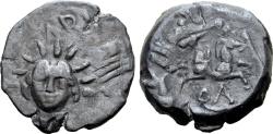 Ancient Coins - Skythia, Olbia Circa 250-225 BC. AE 22mm. Overstruck on a Borythenes / axe and bow type.