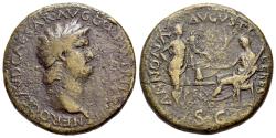 Ancient Coins - Nero (AD 54-68). Æ Sestertius. Lugdunum (Lyon) mint. Struck AD 65. R/ Annona and Ceres