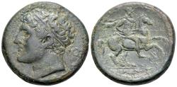 Ancient Coins - Sicily, Syracuse. Hieron II (274-216 BC). Æ Hemilitron. c. 230-218/5 BC. R/ Warrior on horseback