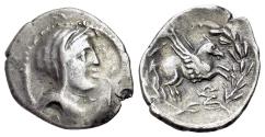 Ancient Coins - Korkyra (ca. 2nd Century BC) AR Drachm (or Victoriatus) R/ PEGASOS - SCARCE TYPE