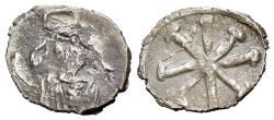 Ancient Coins - Constantine IV Pogonatus (668-685). AR Half Siliqua. Italian mint. Helmeted, draped and cuirassed bust of Constantinopolis. R/ Large TX monogram. VERY RARE