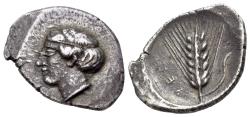 Ancient Coins - ITALY. Lucania, Metapontion (Circa 430-400 BC) AR Stater. R/ EAR of BARLEY RARE