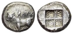 Ancient Coins - Bithynia. Kalchedon, c. 367/6-340 BC. AR Drachm. Bull standing l. R/Quadripartite incuse square