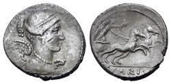 Ancient Coins - ROME REPUBLIC T. Carisius, Rome, 46 BC. AR Denarius. R/ Victory driving quadriga