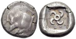 Ancient Coins - Lycia, Teththiweibi (c. 440-430 BC). AR Stater. Kyndyba (?) mint. Forepart of boar. R/ Triskeles