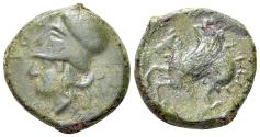Ancient Coins - Sicily, Syracuse, c. 375-344 BC. Æ 17.5mm. Head of Athena R/ HIPPOCAMP