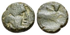 Ancient Coins - Central Italy, Uncertain, mid-late 1st century BC. Æ 14mm. Wreathed head of young Dionysus r. R/ Panther standing