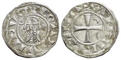 Ancient Coins - Crusaders, Antioch. Bohemund III (1163-1201). AR Denier. Helmeted and mailed head R/ Cross pattée