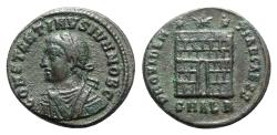 Ancient Coins - Constantine II (Caesar, 316-337). Æ Follis. Alexandria, 325-6. R/ Camp-gate with two turrets