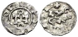 Ancient Coins - Italy, Crusaders - House of Saxony. Lucca Otto I (951-973). AR Denaro VERY RARE Otto monogram. R/ L V C A