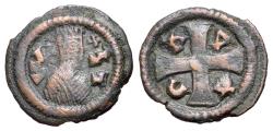 Ancient Coins - AXUM. Joel (590s-after 600). Æ Lepton. R/ Greek cross; 'y'l (= Joel) in Ge'ez in quarters.