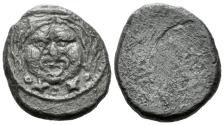 Ancient Coins - ITALY. Etruria, Populonia (III cent. BC.) AR 20 Asses. Facing head of Metus (Medusa)