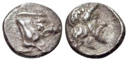 Ancient Coins - CARIA, Euromos. 5th century BC. AR Tetartemorion VERY RARE