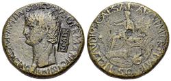 Ancient Coins - Nero Claudius Drusus (Died 9 BC). Æ Sestertius. c/m: NCAPR Countermark applied in Spain AD 64 at the time of Nero's reform.