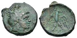 Ancient Coins - Kings of Macedon, Perseus (179-168 BC). Æ 21mm. Helmeted head of the Hero Perseus R/ EAGLE