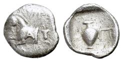 Ancient Coins - Mysia, Prokonnesos, c. 4th-3rd century BC. AR Obol. Forepart of horse R/ Oinochoe