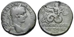 Ancient Coins - Thrace. Pautalia. Caracalla (AD 198-217). Æ 28mm. R/ Asclepius on winged and bearded serpent