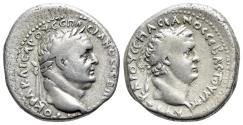 Ancient Coins - Vespasian, with Titus (69-79). Cappadocia, Caesarea-Eusebia. AR Didrachm. Struck AD 76-77. Head of Vespasian / Head of Titus