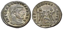 Ancient Coins - Maxentius (AD 306-312) BI Nummus - Follis. Ostia circa 308-309.  R/ Castor and Pollux standing facing
