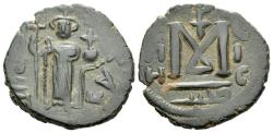 Ancient Coins - Arab-Byzantine Umayyad Caliphate, 661-697. AE Fals, imitating Constans II, Dimashq (Damascus)