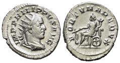 Ancient Coins - Philip I (AD 244-249) AR Antoninianus. Rome 247-249. R/ FORTUNA