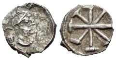 Ancient Coins - Constantine IV Pogonatus (668-685). AR Half Siliqua. Italian mint. Helmeted, draped and cuirassed bust of Constantinopolis. R/ Large TX monogram. VERY RARE