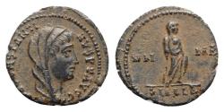 Ancient Coins - Divus Constantine I (died AD 337). Æ Follis. Alexandria, 347-8. R/ Constantine, veiled, standing