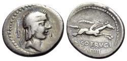 Ancient Coins - ROME REPUBLC L. Calpurnius Piso Frugi, Rome, 90 BC. AR Denarius. Laureate head of Apollo R/ Horseman galloping