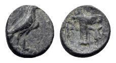 Ancient Coins - Aeolis, Kyme, c. 350-320 BC. Æ 9mm. Eagle standing. R/ One-handled vase