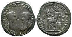 Ancient Coins - Macrinus with Diadumenian (217-218). Moesia Inferior, Marcianopolis. Æ Pentassarion - R/ Athena - RARE