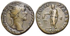 Ancient Coins - Antoninus Pius (AD 138-161). Æ Dupondius, Rome, 158-159. R/ The Emperor, togate and veiled, standing  Ex SEABY 1956