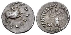 Ancient Coins - Indo-Greek. Antimachos II Nikephoros. Circa 160-155 BC. AR Drachm. NIKE R/ Antimachos on horseback.