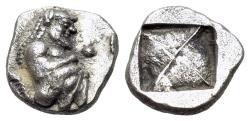Ancient Coins - Thraco-Macedonian Region, Siris. 525- 510 BC. AR 1/8stater. Satyr without tail crouching right EXCEPTIONAL