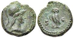 Ancient Coins - Anonymous, time of Domitian to Antoninus Pius, 81-161. Æ Quadrans. Rome. Bust of Minerva. R/ OWL