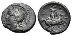 Ancient Coins - Thessaly, Pharsalos, late 5th-mid 4th century BC. Æ Dichalkon. R/ Warrior on horseback