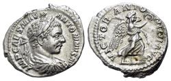Ancient Coins - Elagabalus (AD 218-222). AR Denarius. Rome mint. Struck AD 219. R/ VICTORY