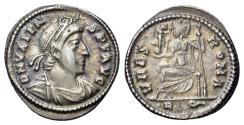 Ancient Coins - Valens (AD 364-378). AR Siliqua. Rome mint, 4th officina. Struck AD 364-367. R/ Roma seated left on throne