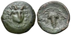 Ancient Coins - Thessaly, Skotussa, 3rd century BC. Æ Trichalkon. Head of nymph R/ Bunch of grapes