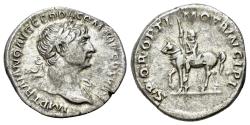 Ancient Coins - Trajan (AD 98-117). AR Denarius. Rome, c. 112-3. R/ Trajan on horseback