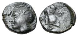 Ancient Coins - Thessaly, Pharsalos, early 4th century BC. Æ Trichalkon  R/ Head of horse