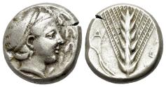 Ancient Coins - ITALY. Southern Lucania, Metapontion, c. 400-340 BC. AR Stater. R/ Barley ear