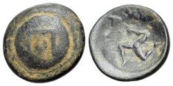 Ancient Coins - Pamphylia, Aspendos, late 4th-3rd century BC. Æ 20mm. Monogram on shield. R/ Triskeles